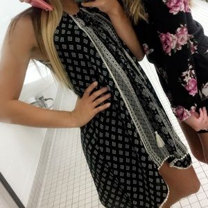 Tribal print dress with Pom Pom fringe